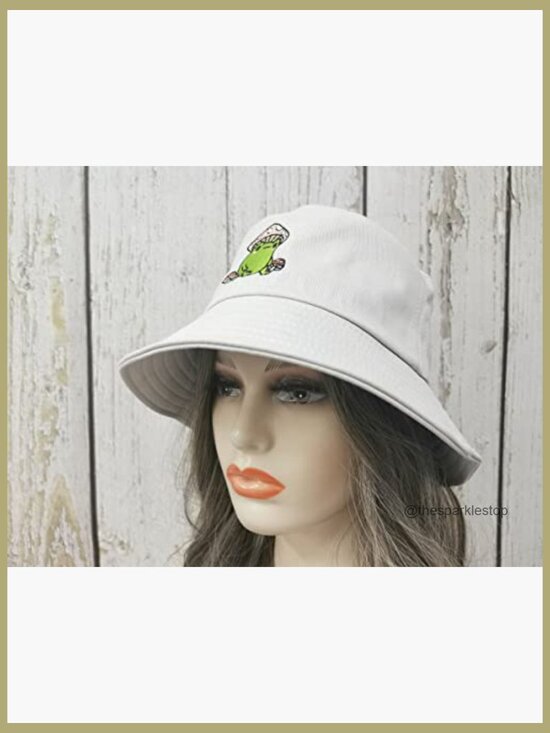 Embroidered Frog with Mushroom Bucket Hat, Cotton, Unisex main image 6